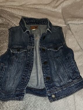 American Eagle Outfitters Dark Blue Denim Sleeveless Jacket